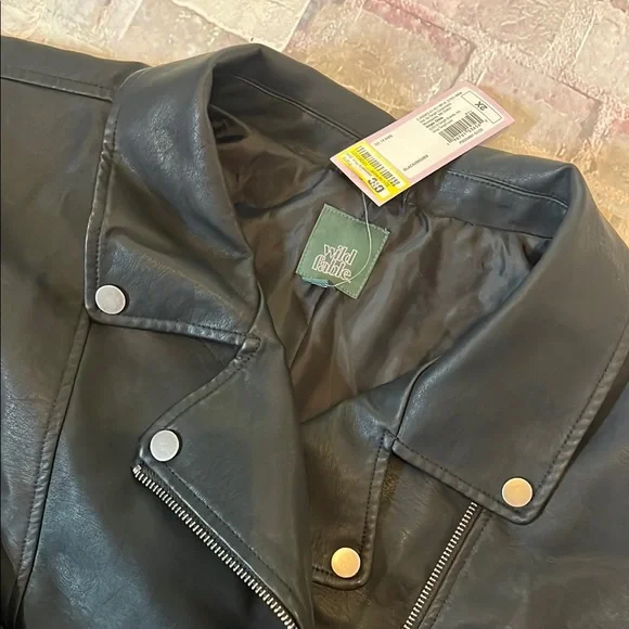 Black Faux Leather Moto Bomber Jacket - Picture 2 of 7